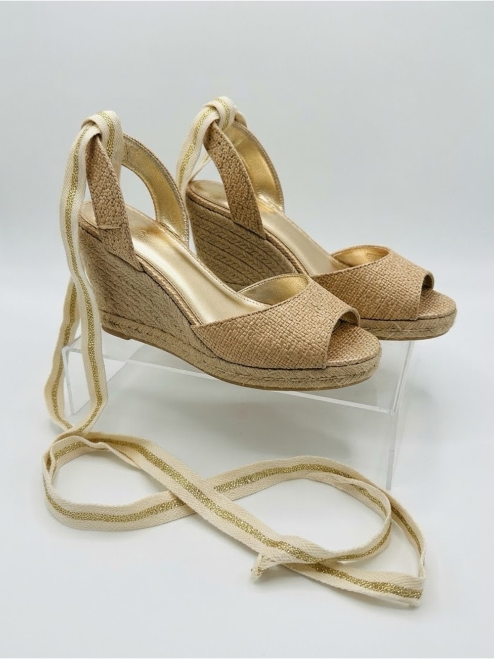 Lilly Pulitzer Paley Espadrille Wedge Sandals Size 6 Natural Raffia NWOT
